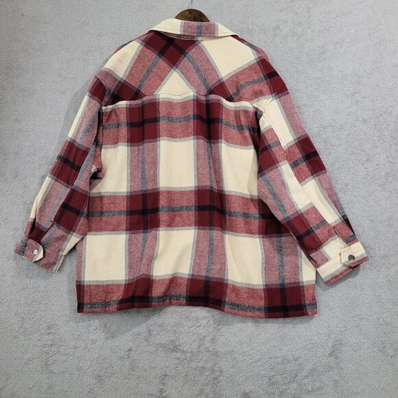 NEW HFX Red & Cream Women's XXL Plaid Button-Up Shirt Jacket - Picture 2 of 7